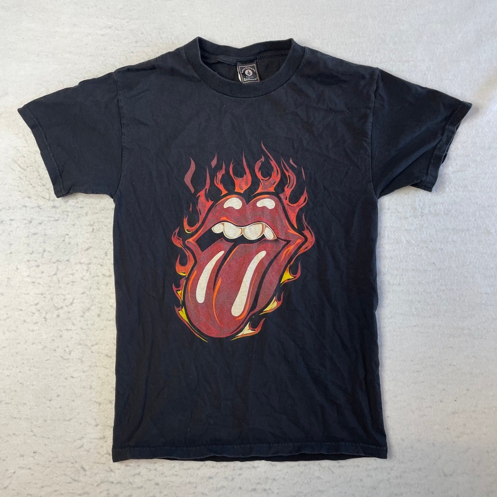 Rolling Stones T-Shirt Small Black Flaming Tongue Graphic Band Tee 2005 2006